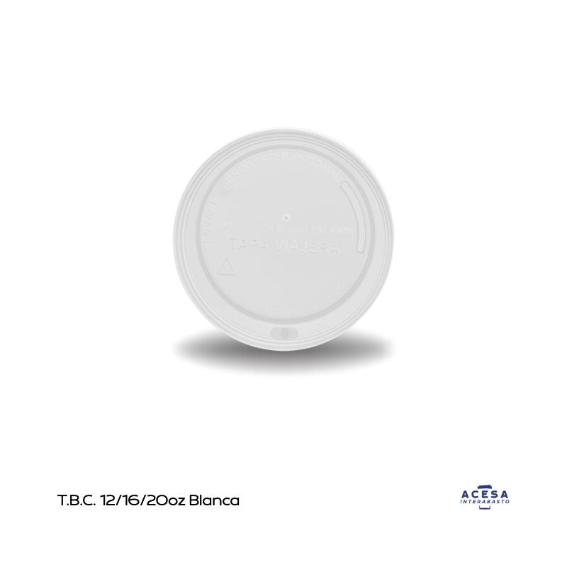 Tapa viajera blanca para vasos 12, 16 y 20 oz bebidas calientes (caja 1000 pzas)