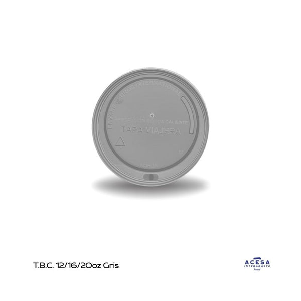 Tapa viajera gris para vasos 12, 16 y 20 oz bebidas calientes (caja 1000 pzas)
