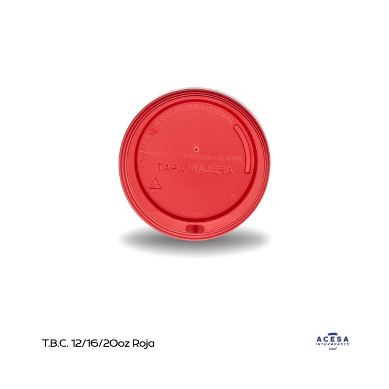 Tapa viajera roja para vasos 12, 16 y 20 oz bebidas calientes (caja 1200 pzas)