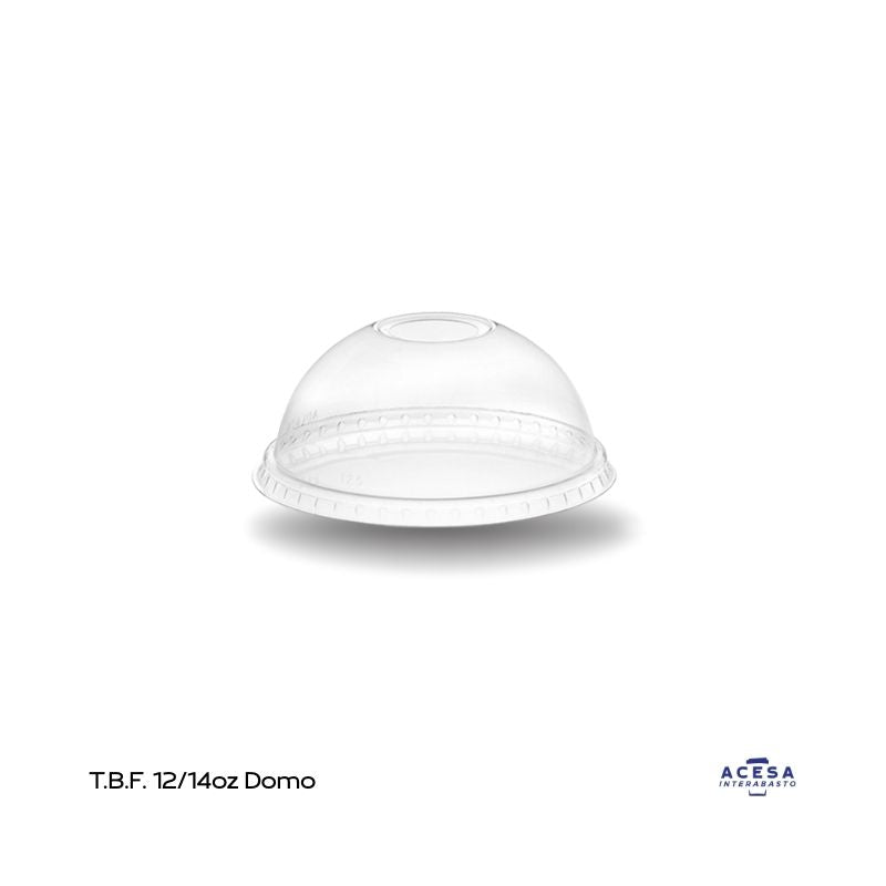 Tapa biodegradable domo con orificio para vaso PLA 12/14 oz transparente (caja 1000 pzas)