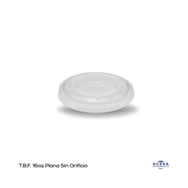 Tapa biodegradable plana sin orificio para vaso PLA 16/20 oz transparente (caja 1000 pzas)