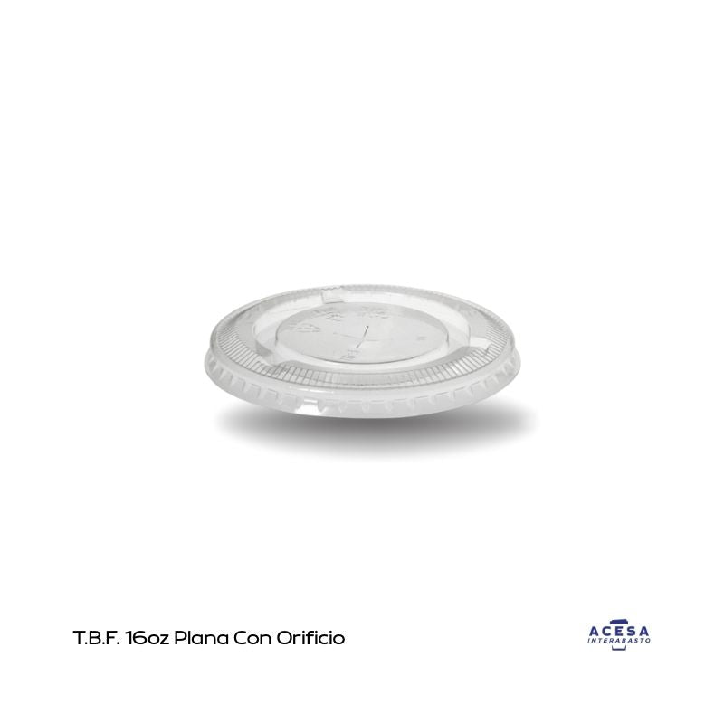 Tapa plana con orificio para vaso PET 16/20 oz transparente (caja 1000 pzas)