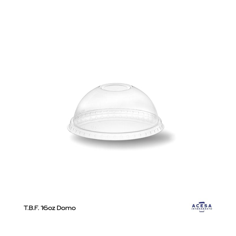 Tapa biodegradable domo con orificio para vaso PLA 16/20 oz transparente (caja 1000 pzas)