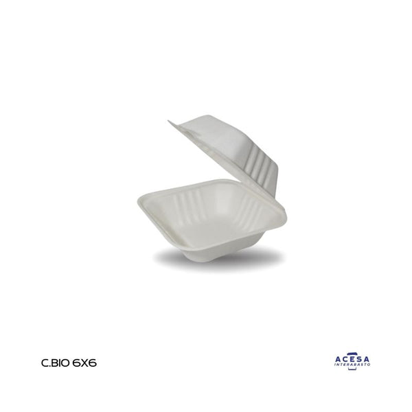 Contenedor biodegradable BIO-66 6x6 fibra de caña de azúcar (caja 250 pzas)