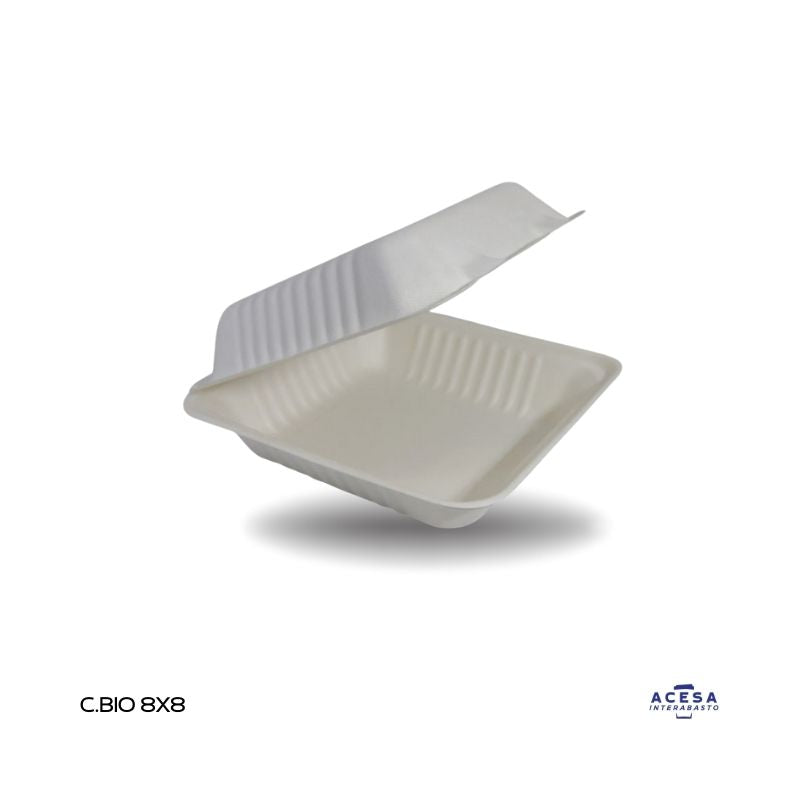 Contenedor biodegradable BIO-88 8x8 fibra de caña de azúcar (caja 250 pzas)