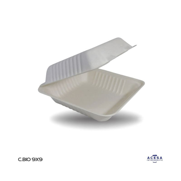 Contenedor biodegradable BIO-99 9x9 fibra de caña de azúcar (caja 250 pzas)