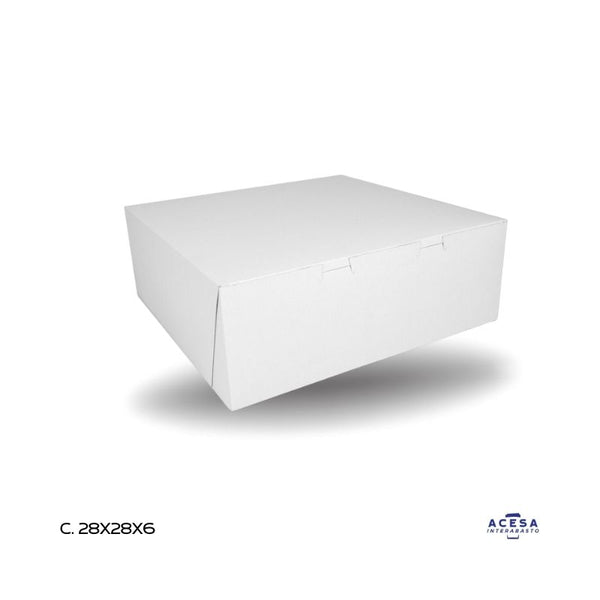 Caja para pastel 28x28x6 cm CJ28 cartón kraft blanco natural