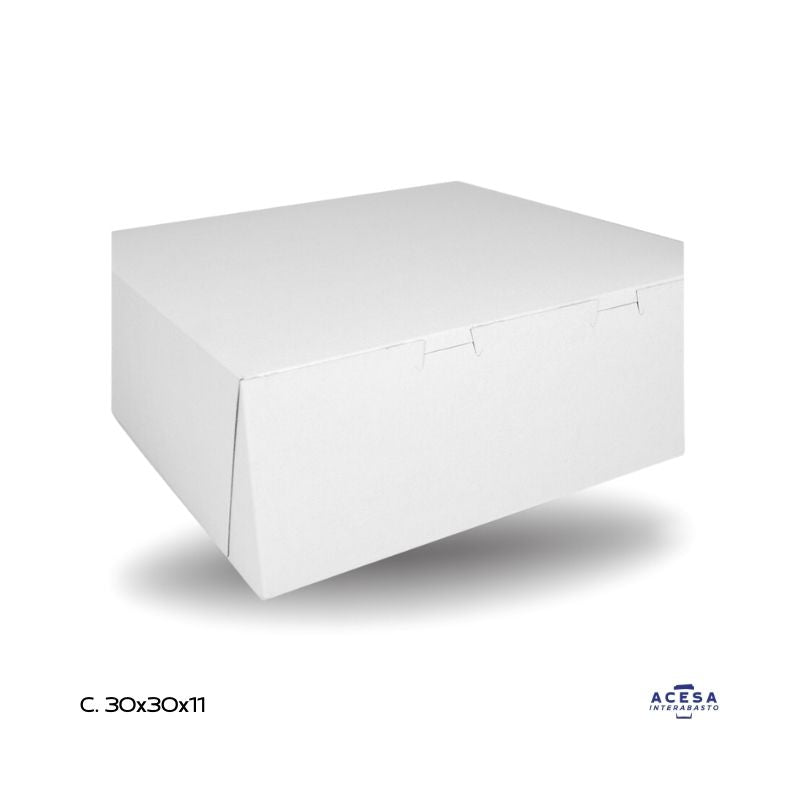 Caja para pastel 30x30x11 cm CJ30 cartón kraft blanco natural