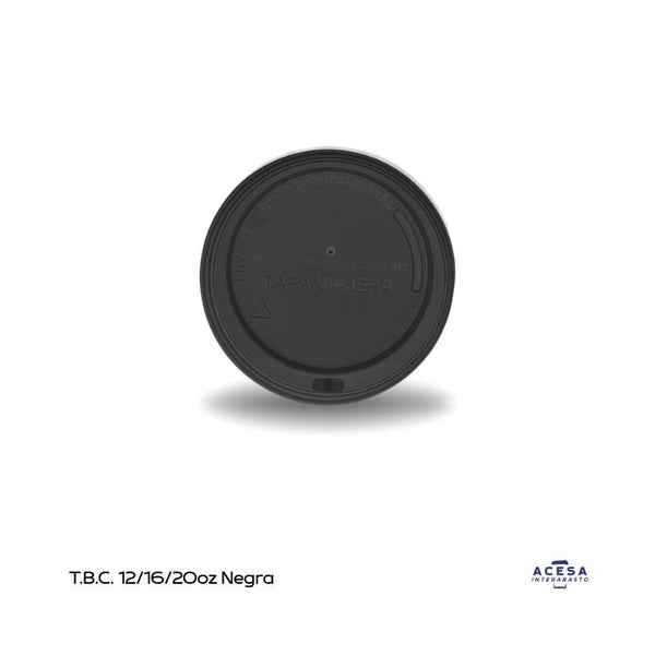 Tapa viajera negra para vasos 12, 16 y 20 oz bebidas calientes (caja 1000 pzas)